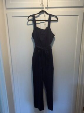 Vineyard Vines Navy Wide-Strap Jumpsuit with Waist Tie